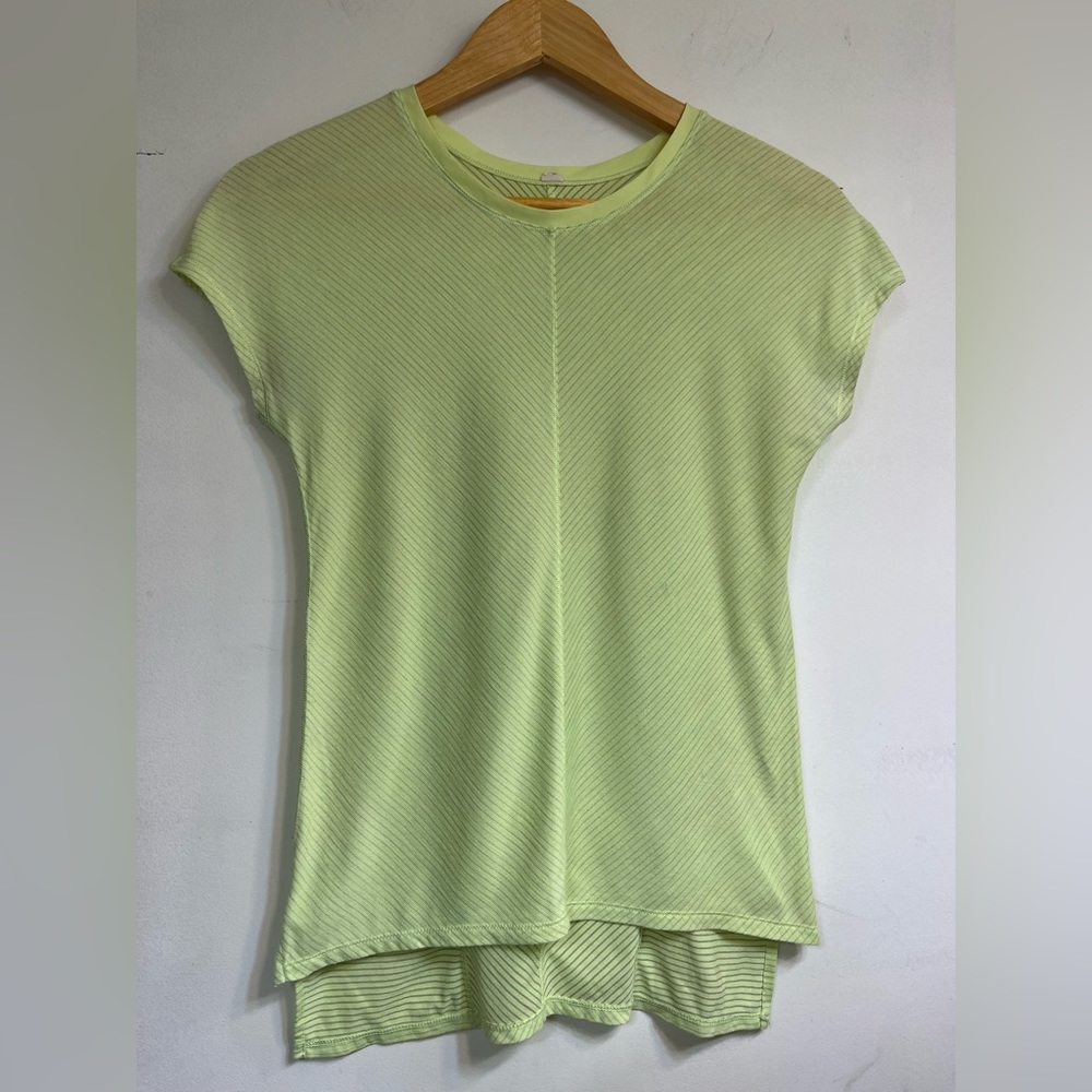 Lululemon Yellow Striped Mesh Short Sleeve, Size Medium